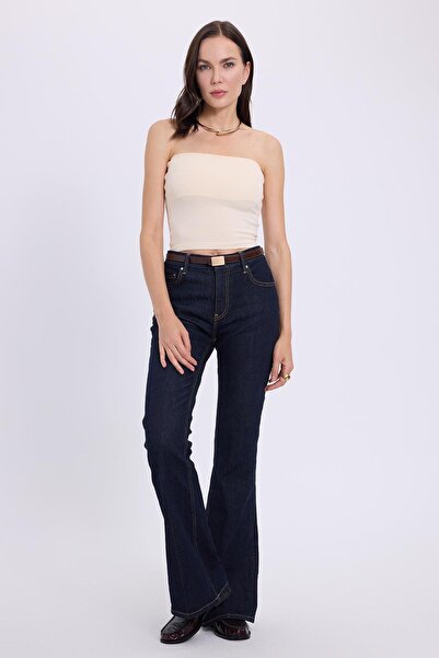 Tudors Women's Slim Fit Slim Fit Cotton Strapless Beige Blouse