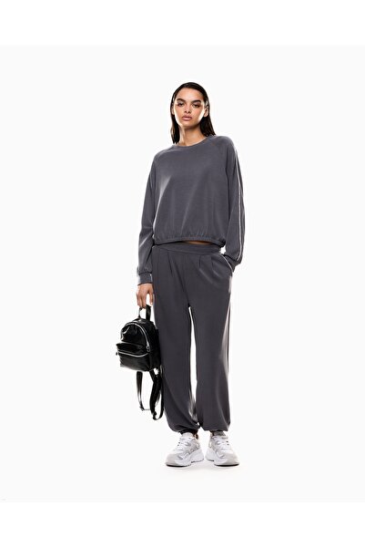 EA7 Men's Elastic Waistband Metallic Logo on the Back High Waist Black Pants 7W000446 Af12643-U8117