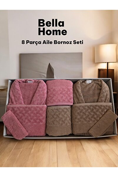 Bella Home 8 Piece Wicker Family Bathrobe Set - Dowry Set - 100% Cotton - Original Luxury Box