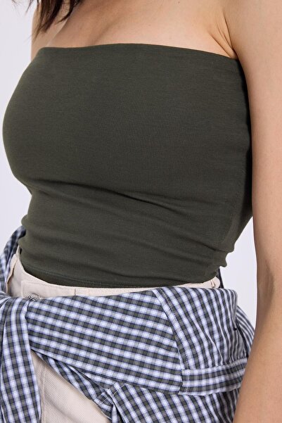 Tudors Women's Slim Fit Slim Fit Cotton Strapless Khaki Blouse