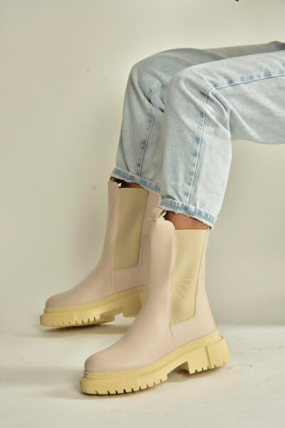 Fox Shoes V652649009 Beige Rubber Detailed Thick Soled Women's Boots