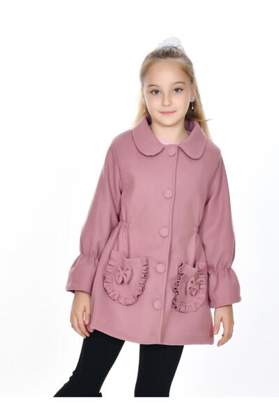 Kamex Girls' Coat with Buttoned Ruffle Detail Pockets and Cashmere Lining