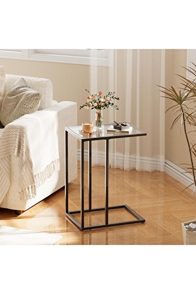 Zztcmp Glass Side Table End Table Living Room C Shaped Table for Sofa Couch and Large Desktop C Table