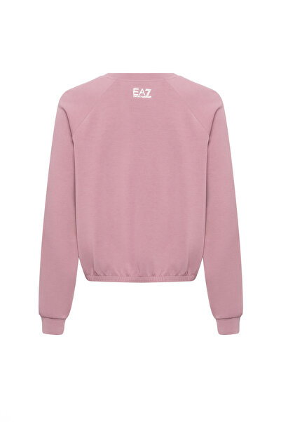 EA7 Men's Metallic Effect Logo Long Sleeve Relaxed Fit Elasticated Hem Pink Tracksuit Top 7W000444 Af1264