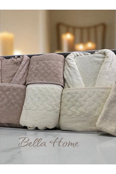 Bella Home 8 Piece Wicker Family Bathrobe Set - Dowry Set - 100% Cotton - Original Luxury Box