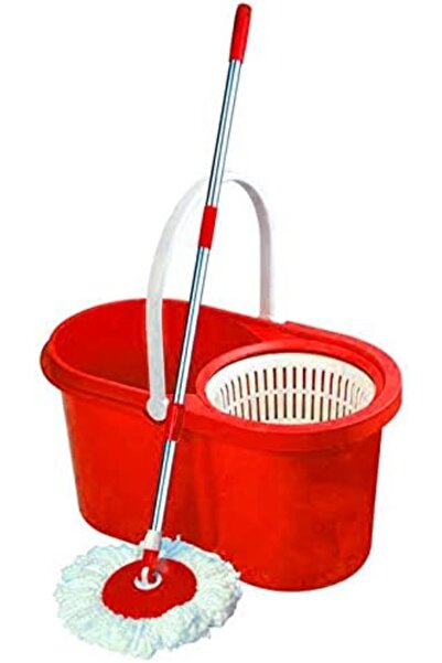 Twinkle Mart طقم ممسحة ودلو دوار، دلو دوار 360 درجة، مقبض من الفولاذ المقاوم للصدأ، أحمر