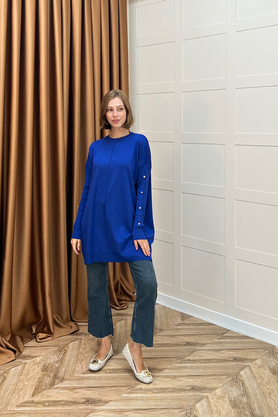 Stilife Πλεκτό τούνικ με μανικετόκουμπα μπλε κοβαλτίου