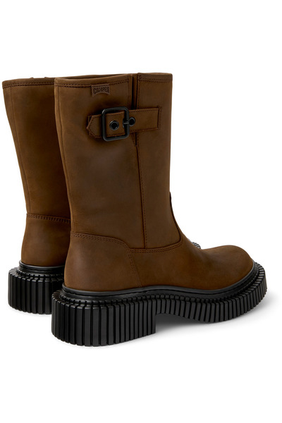 CAMPER Women Brown Genuine Leather Buckle Detail Boots Thick Heel Comfy Sole Elegant Winter PixBerlin