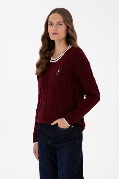 U.S. Polo Assn. Women's Burgundy Crew Neck Sweater 50317182-Vr014