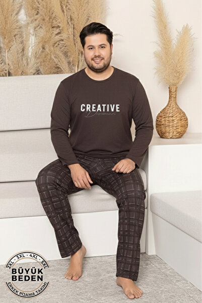 Farya Home Plus Size Cotton Long Sleeve Plaid Checkered Men's Pajama Set