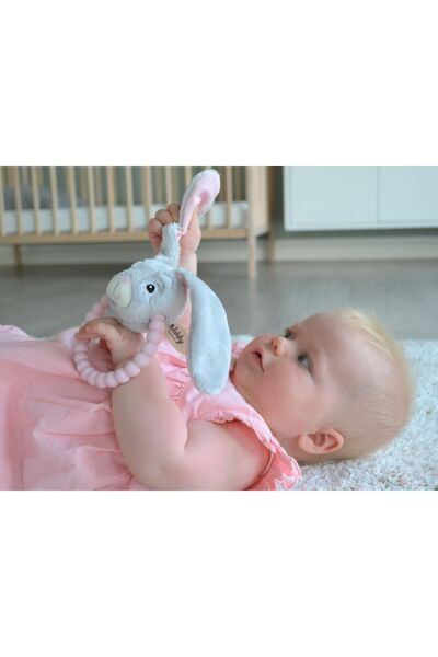 Myteddy Zornăitoarea mea de pluș cu inel de dentiție - Iepurașul albastru