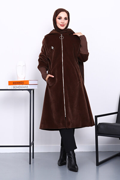 İmajButik Καφέ παλτό με κουκούλα Angora