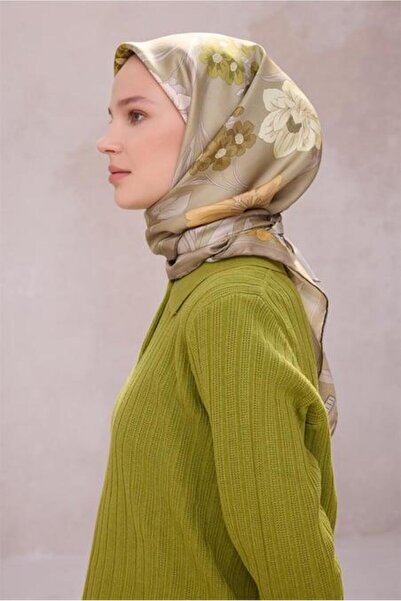 Belli Tivil Pure Silk Scarf 4219 - 55 Πράσινο σχέδιο λουλουδιών