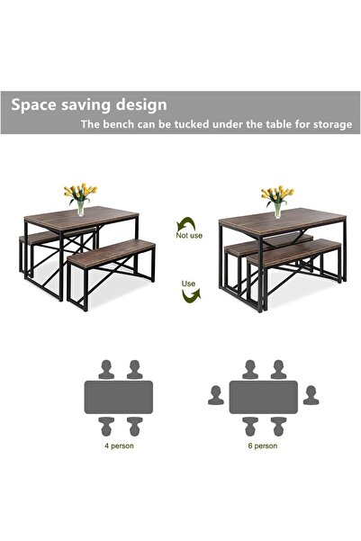 Zztcmp Kitchen Table with 2 Benches,3-Piece Dining Table Set,Suitable for home, restaurant, apartment
