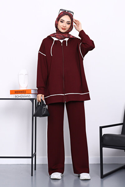 İmajButik Plum Hooded Paneled Modal Set