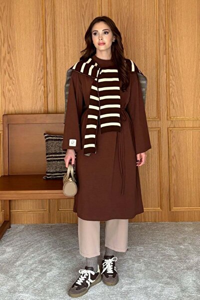 Ceylan Otantik Πικρό καφέ ριγέ κασκόλ