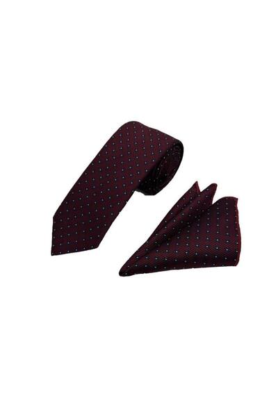 Brianze Burgundy Navy Blue Patterned Tie and Handkerchief Set