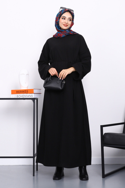 İmajButik Μαύρο μακρύ φόρεμα με ραμμένο μπροστινό μέρος oversized