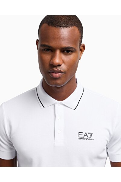 EA7 Men's Woven Fabric Short Sleeve Solid Model White Polo Neck T-Shirt 8Npf16 Pjvuz-1100