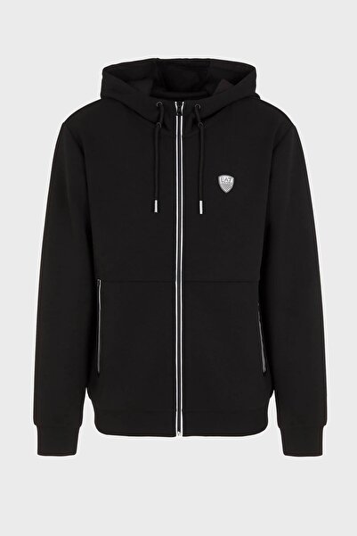 EA7 Men's Hooded Zipper Closure Long Sleeve Pocket Detail Black Sweatshirt 8Npm20 Pj4Ez-1200