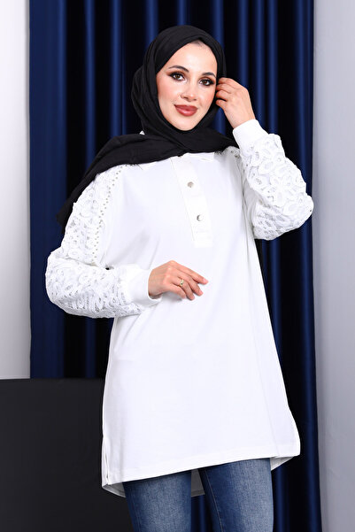 İmajButik تونيك بأزرار مطرزة بحجر الإكرو