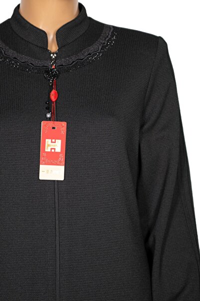 HESNA Women's Efnan Plus Size Spring Long Black Overcoat