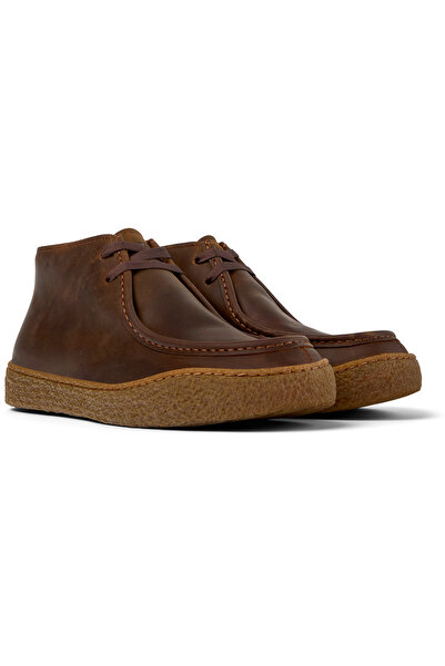 CAMPER Men Brown Genuine Leather Elegant Ankle Boots Lace Detail Casual Comfortable Soft Sole PeuTerreno