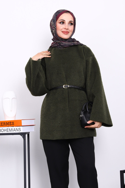 İmajButik Khaki Belted Angora Tunic