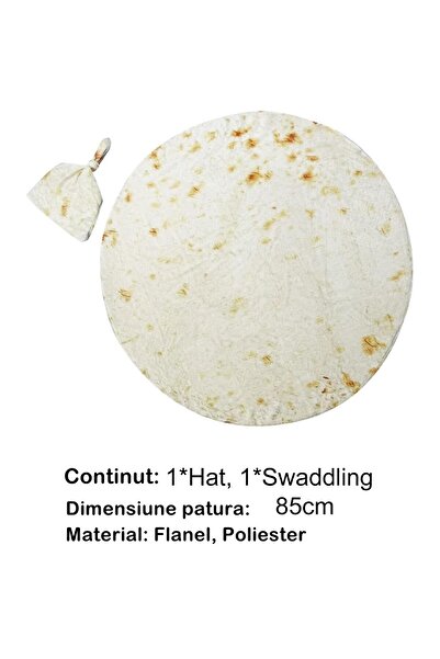 Flippy flannel blanket and hat set, tortilla shape, for newborns, polyester, 85 cm, cream