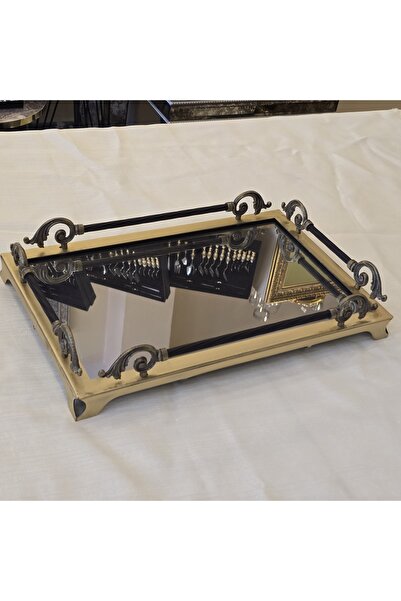 AlyaHomeAksesuar Decorative Mirrored Metal Tray 46X32 cm Antique