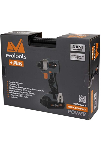 EvoTools Plus 1/4 Brushless Impact Gun with 2 Batteries and Charger MAX 20V POWER Evotools