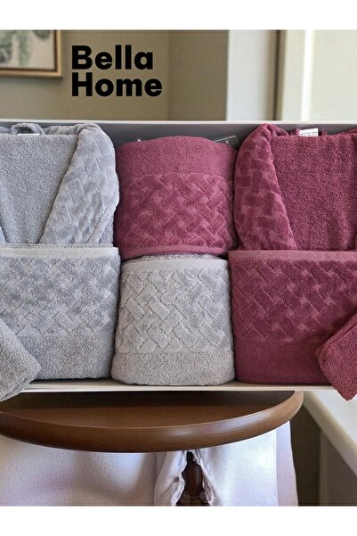 Bella Home 8-предметний набір сімейних халатів з рогожа - Набір для весільного приданого - 100% бавовна - Оригінальна розкішна коробка