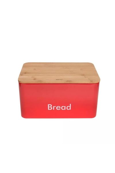 Kinghoff Red bread box set with 3 steel containers and bamboo lids KH-1085