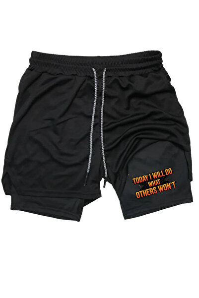 Maki Home Quick Dry 2 in 1 Adult Unisex Sports Today I Will Do Printed Shorts with Leggings Fitness Gym Training