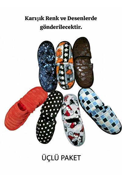 ARMÜZ 3'lü Paket Kışlık Kadın Ev Terliği Çeyiz Bohça seti Misafir Terliği