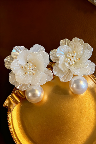 Shylyn 925 Gümüş İğneli İnci Çiçeği Küpe