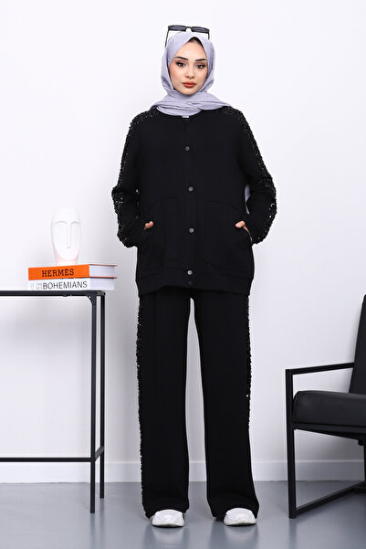 İmajButik Black Sequined Tunic Trouser Suit