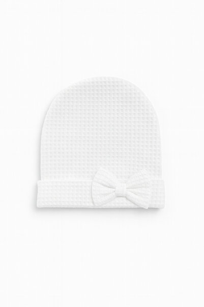 LOGO AKSESUAR Baby Girl Bowknot Ecru Powder Pink 3-Piece Cotton Hat