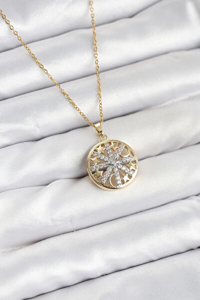 Epilons Bfs 316L Steel Chain Gold Color Zircon Stone Women's Necklace