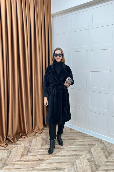 Stilife Angora Premium Kumaş Kaban Siyah