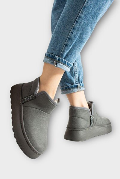 Liger Suede Fur Lined Thick Sole Women's Boots Smoked