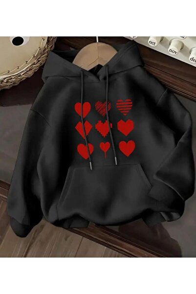 herkesemoda سويت شيرت K بغطاء رأس باللون الأحمر مع بطانة من الصوف من الداخل م...