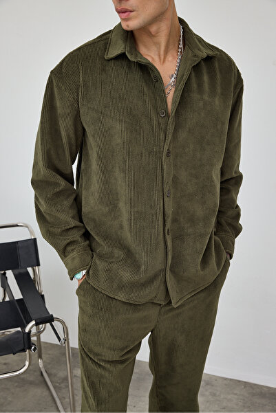 MADZEYMODA Premium Men's Khaki Comfortable Fit Velvet Shirt & Pants Bottom Top Set Ls-19533