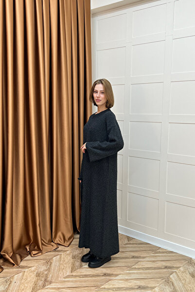 Stilife Φόρεμα από πλεκτό ύφασμα Yumoş Sim ανακατευμένο σε ανθρακί χρώμα