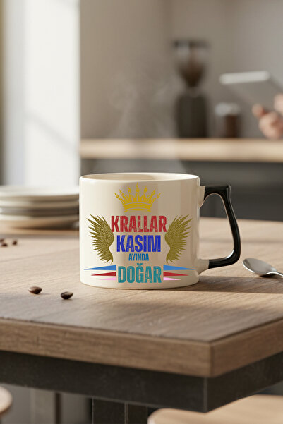 qoeuyl boutique Kings Are Born in November Printed Birthday Gift Black D Handle Mug Cup