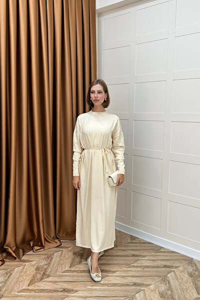 Stilife Κρέμα Φορέματος Πλεκτών Ενδυμάτων Mabel Taşlı