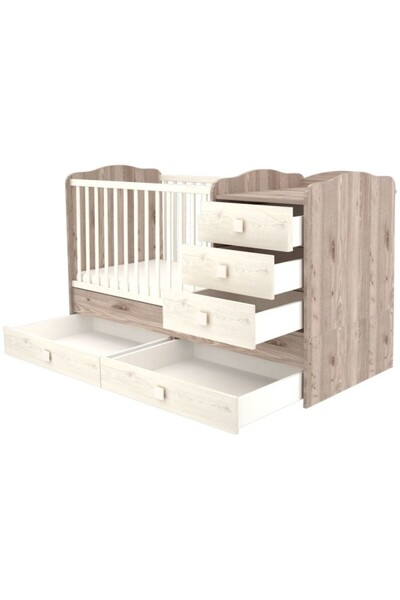 Hubners Sofia Maxi Kombi wooden convertible cot with 5 drawers 120x70 cm cream sand