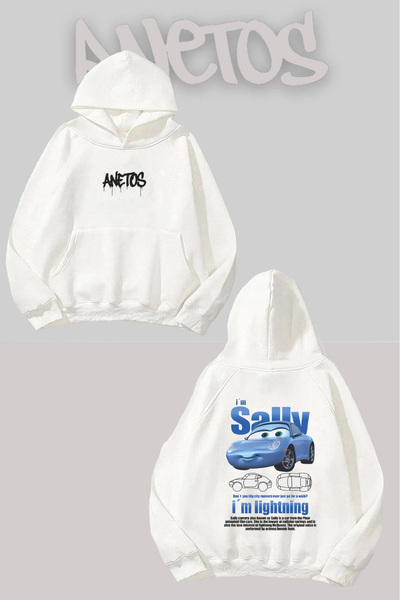 Anetos Sally Cars Rucsac cu imprimeu Alb cu glugă Swea tricou