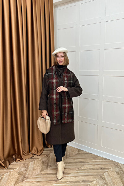 Stilife Παλτό με λεπτομέρεια από ύφασμα Duru Premium Καφέ