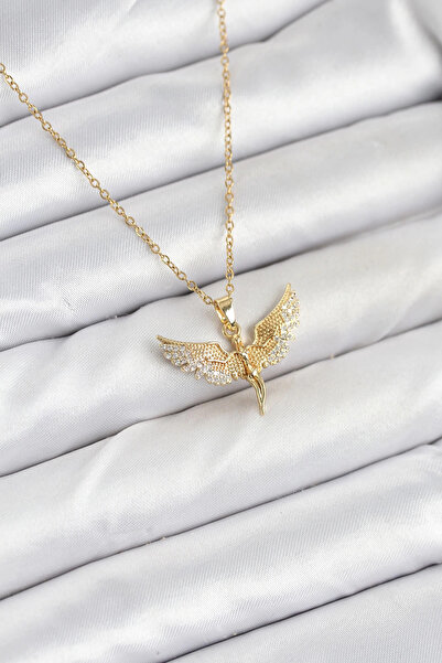 Belle Fusion قلادة نسائية من الفولاذ المقاوم للصدأ 316L بلون ذهبي على شكل ملاك